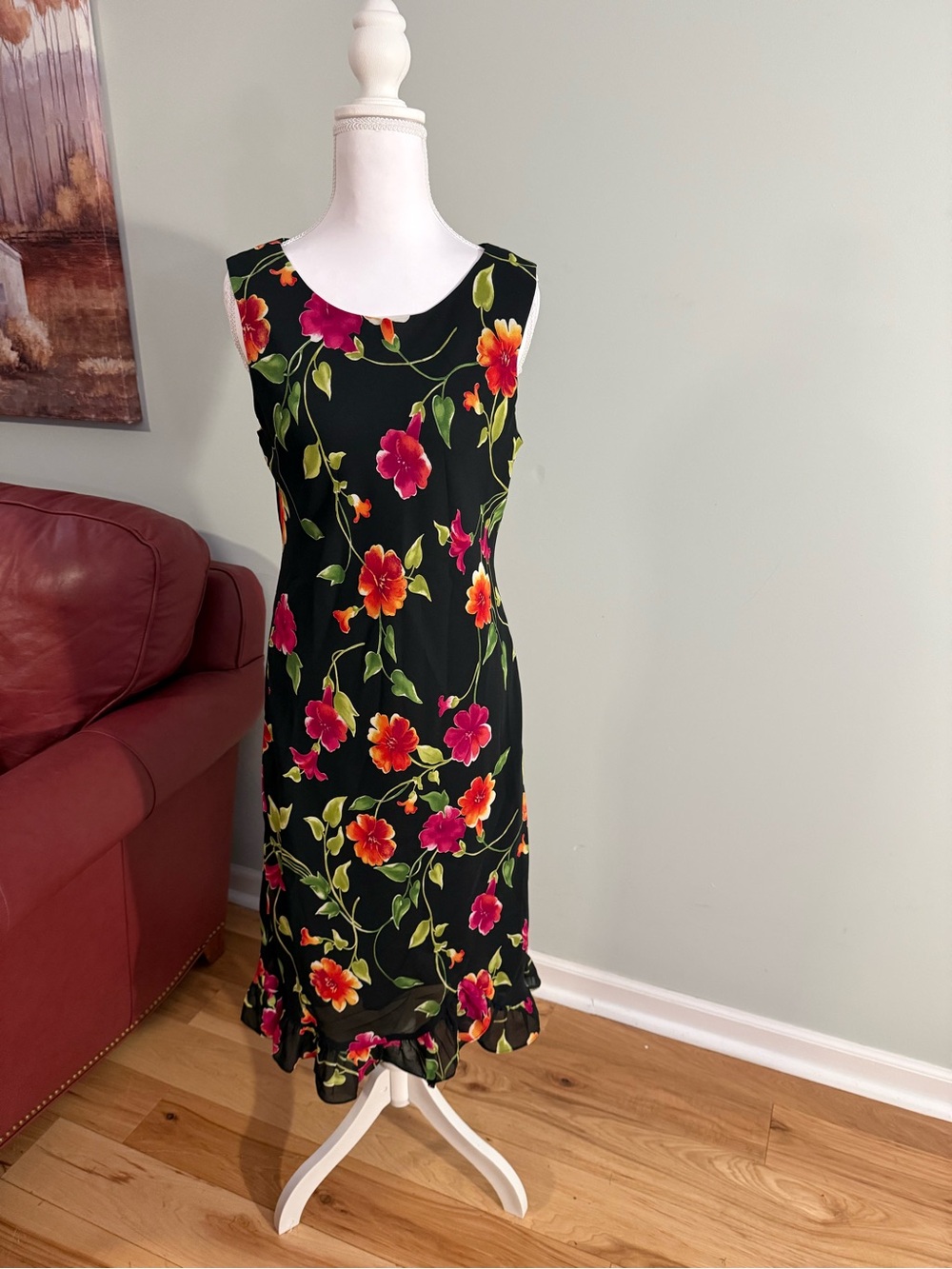 Worthington Floral Sleeveless Ruffle Hem Dress Size 8